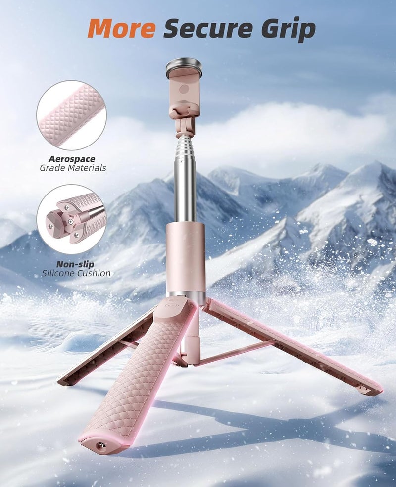 Vimose 62" Phone Tripod & Selfie Stick, Tripod for iPhone with Remote, All-in-1 Cell Phone Stand, Portable, Extendable Stand for Selfies Video Recording Vlog, Compatible with iPhone Android (Pink) - Image 4